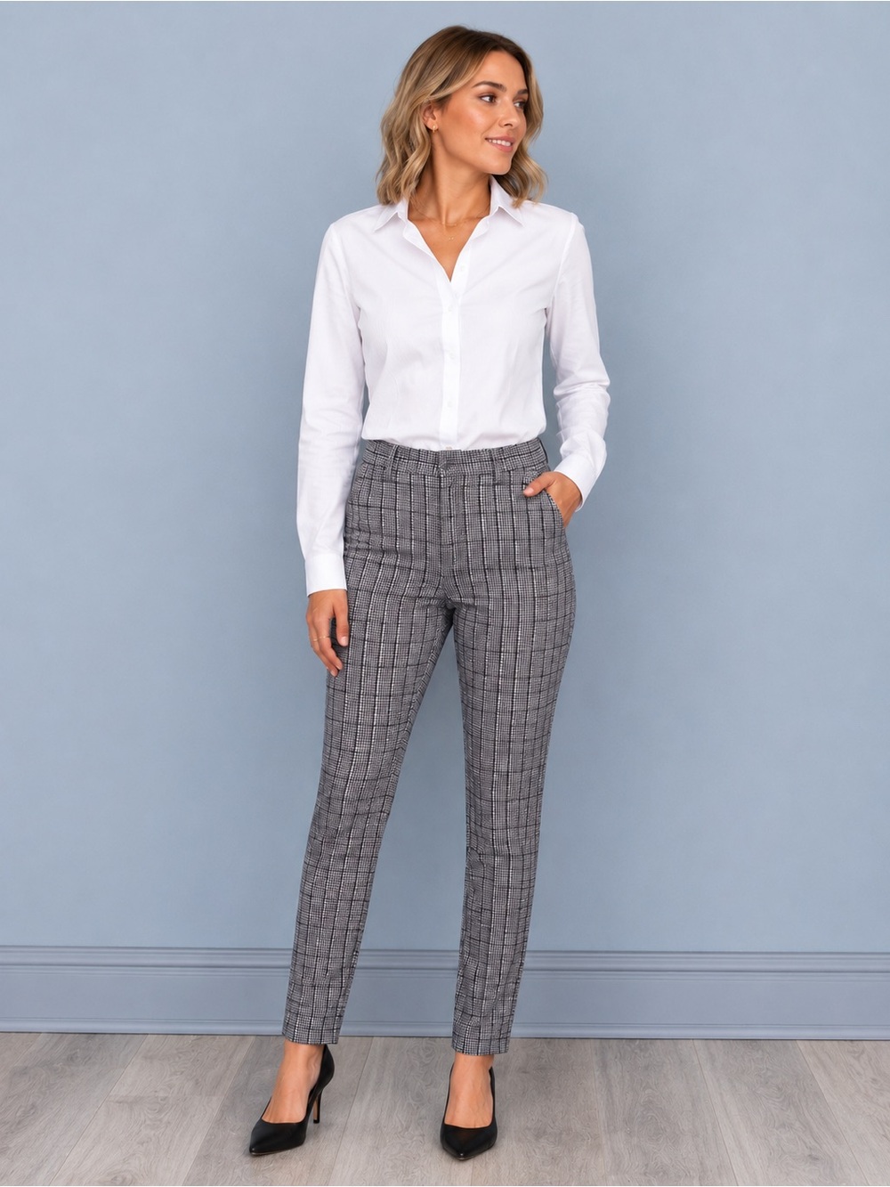 Calvin Klein Gray Plaid Ankle Pants Size 10 Slim Career Office Stretch Trousers